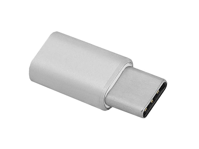 Adapter gniazdo microUSB- wtyk Type-C HQ metal silverl. MA 8421