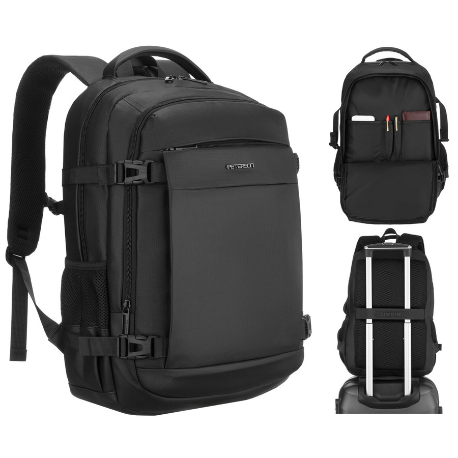 Duży plecak podróżny w czarnym kolorze z miejscem na laptopa, zamykany suwakiem - Peterson rovicky-30134-0