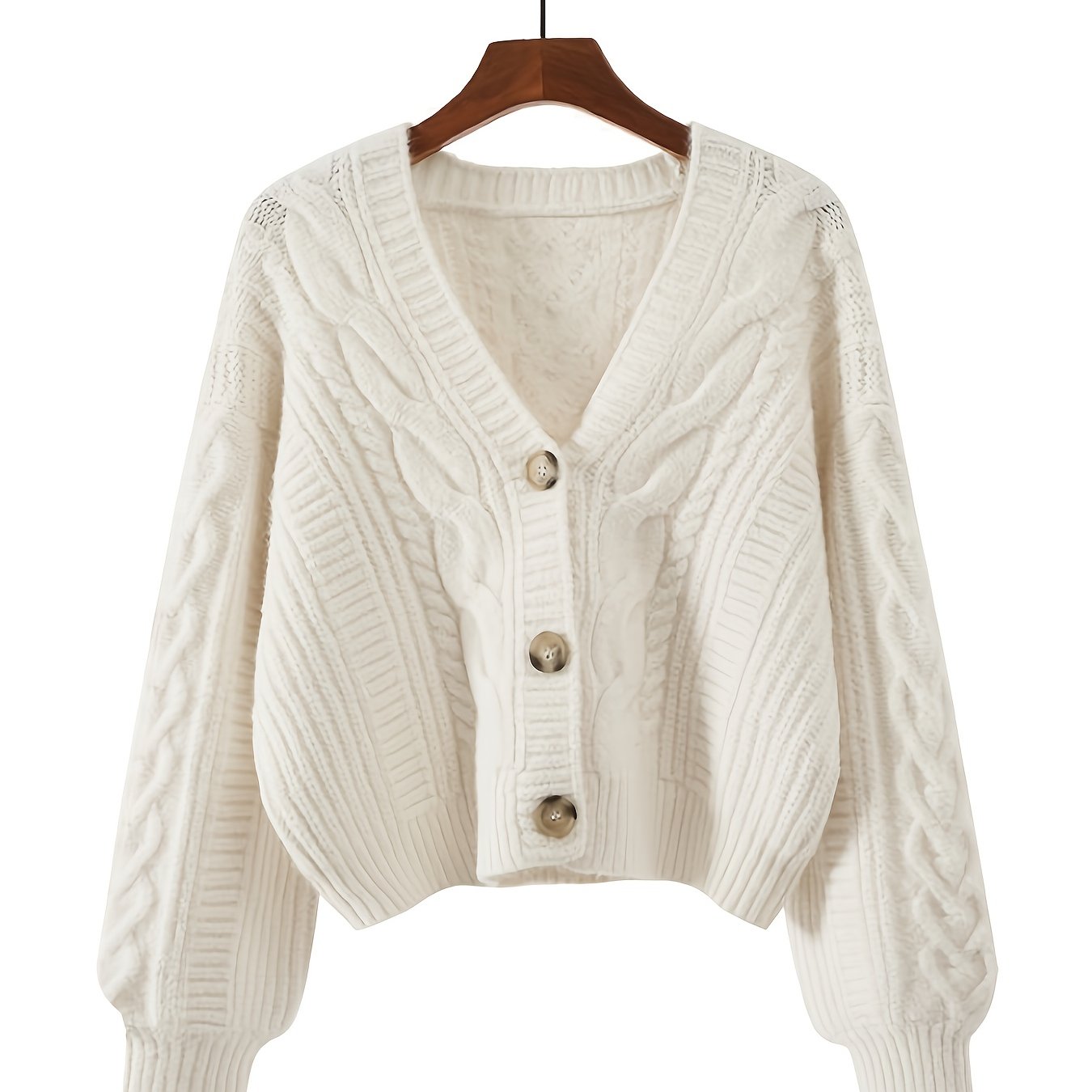 TEMU Damski elegancki kardigan z węzłem w kształcie litery V - luźny, krótki rękaw, długi rękaw, sweter z zapinaną kieszenią na jesień i zimę, odzież