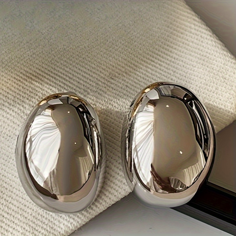 TEMU Parę złotych bransoletek geometrycznych w kształcie owalnego hiperbolioidalnego pustego studa dla kobiet - minimalistyczny design, bez niklu,