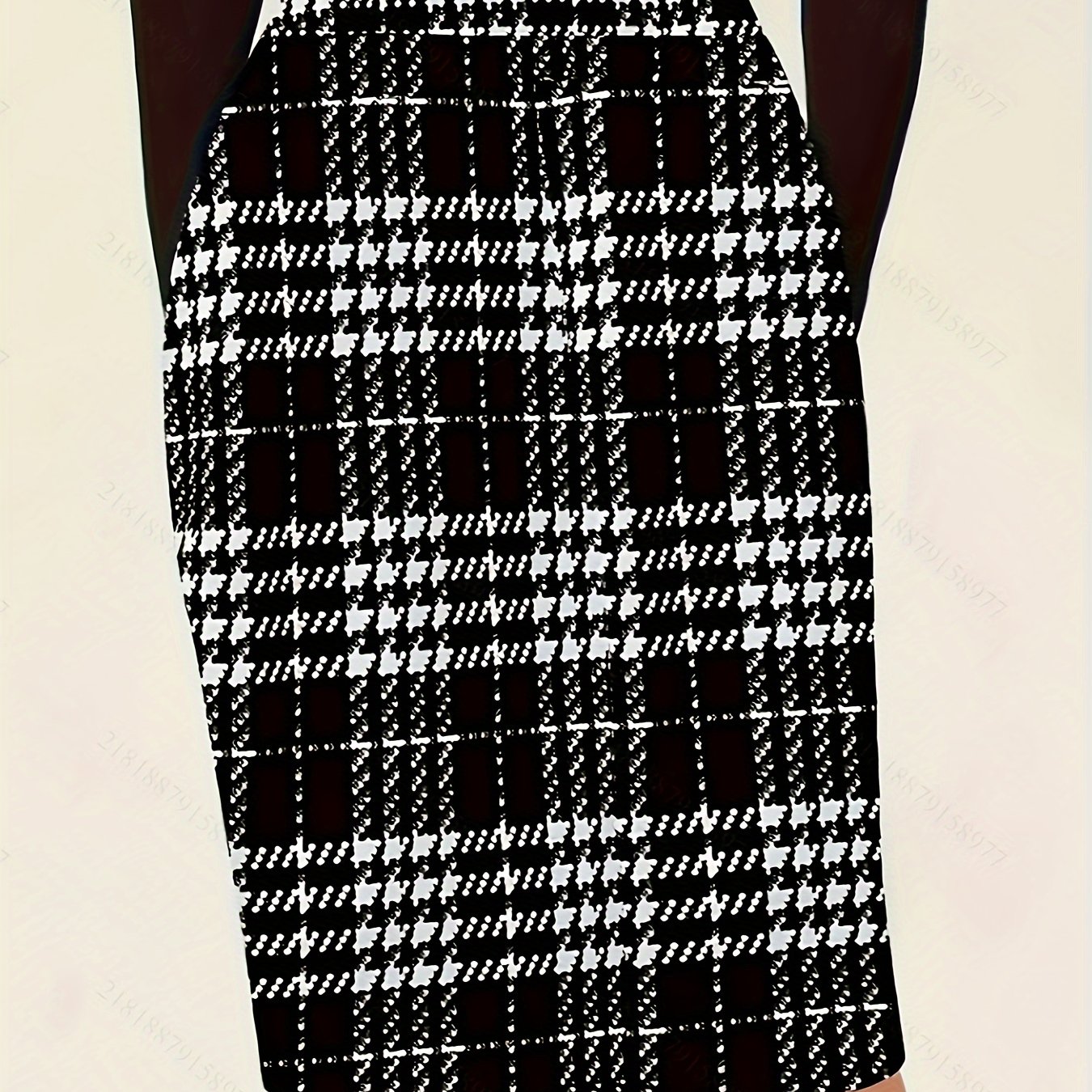 TEMU Elegancka Spódnica w Pepitkę dla Kobiet - Krótka do Midi (Regulowane Dopasowanie) - Czarno-Biała Kratka do Biura i na Półformalne Okazje -