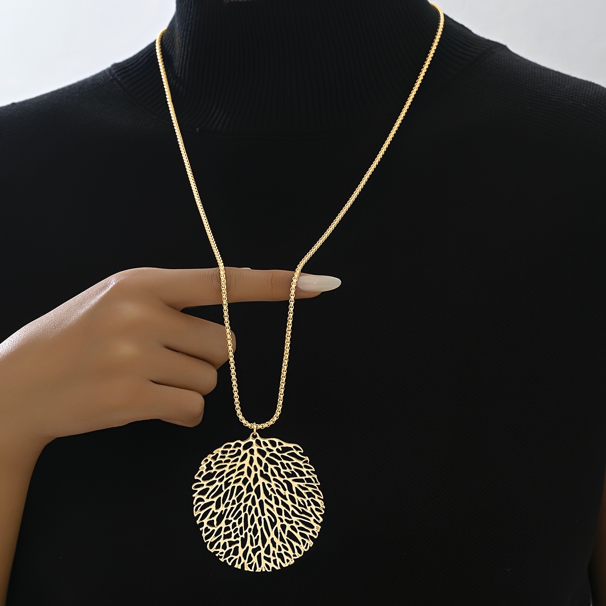 TEMU 1 Modna Długa Sweterowa Łańcuchowa Biżuteria na Jesień-Zimę, Wisior Drzewo Życia, Długi Naszyjnik, Uniseks Akcesorium Odzieżowe Łańcuch na Szyję