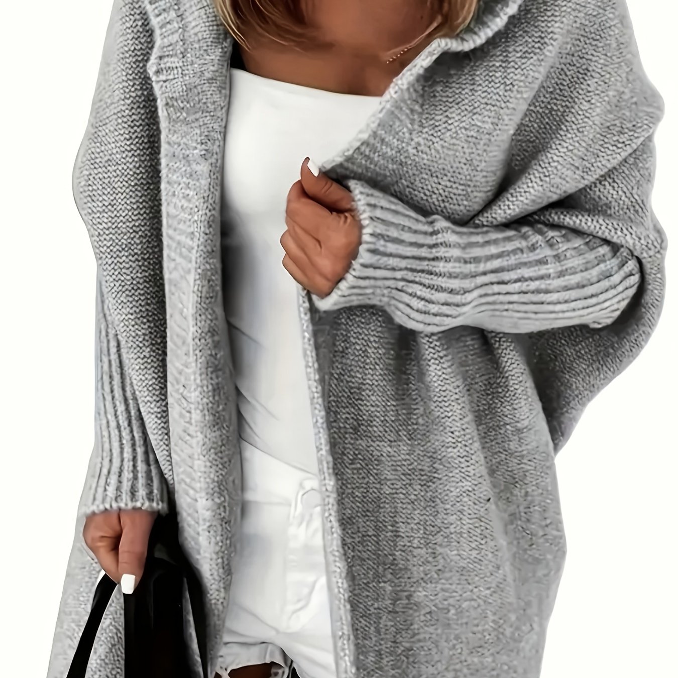 TEMU Kardigan Damski Elegancki Oversize z Kapturem - Sweter Otwarty Przód, Miękka Warstwa na Każdą Porę Roku do Stylowych i Formalnych Strojów,