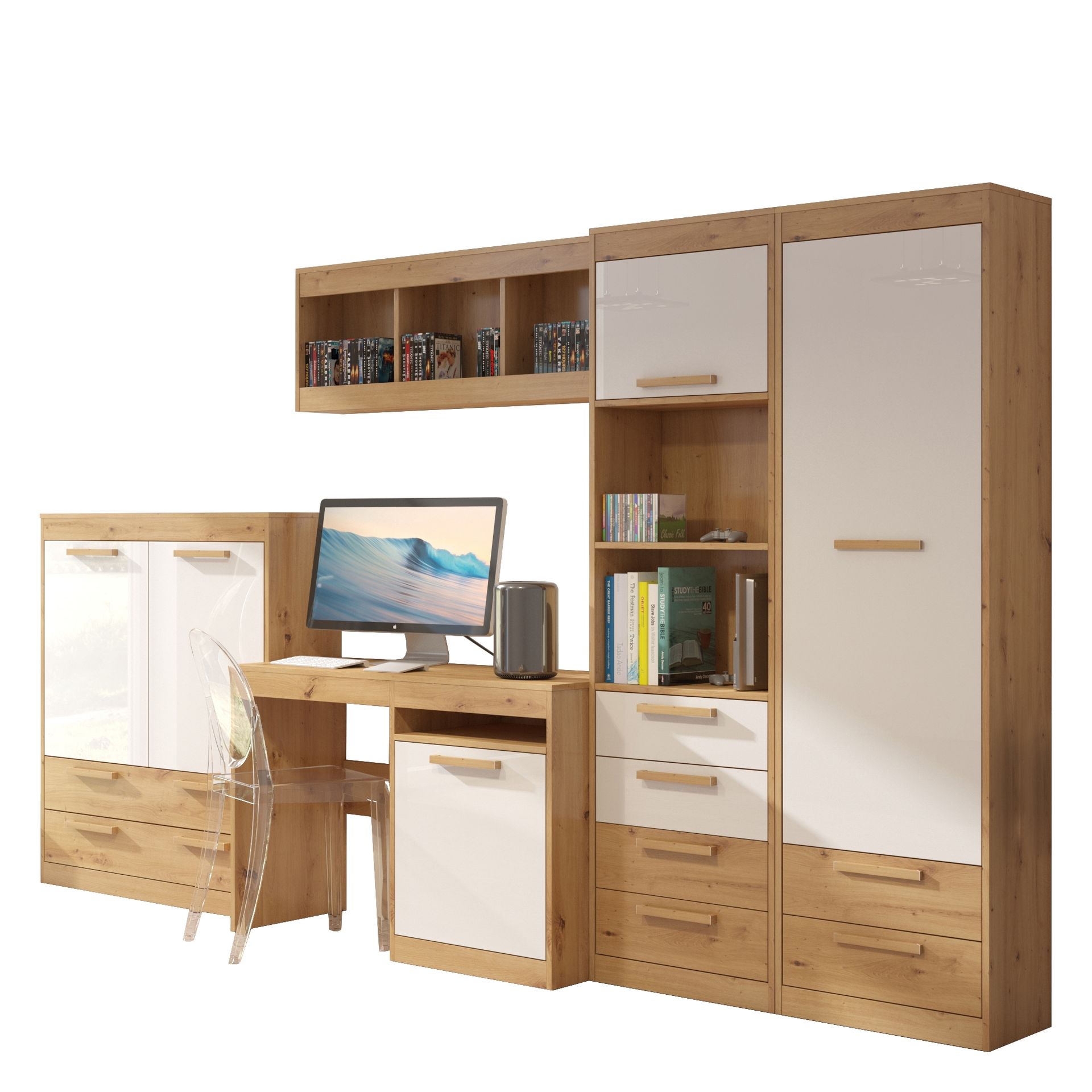 Meblościanka Młodzieżowa 7 Maximus MebloCross Dąb Grange / Biały Połysk