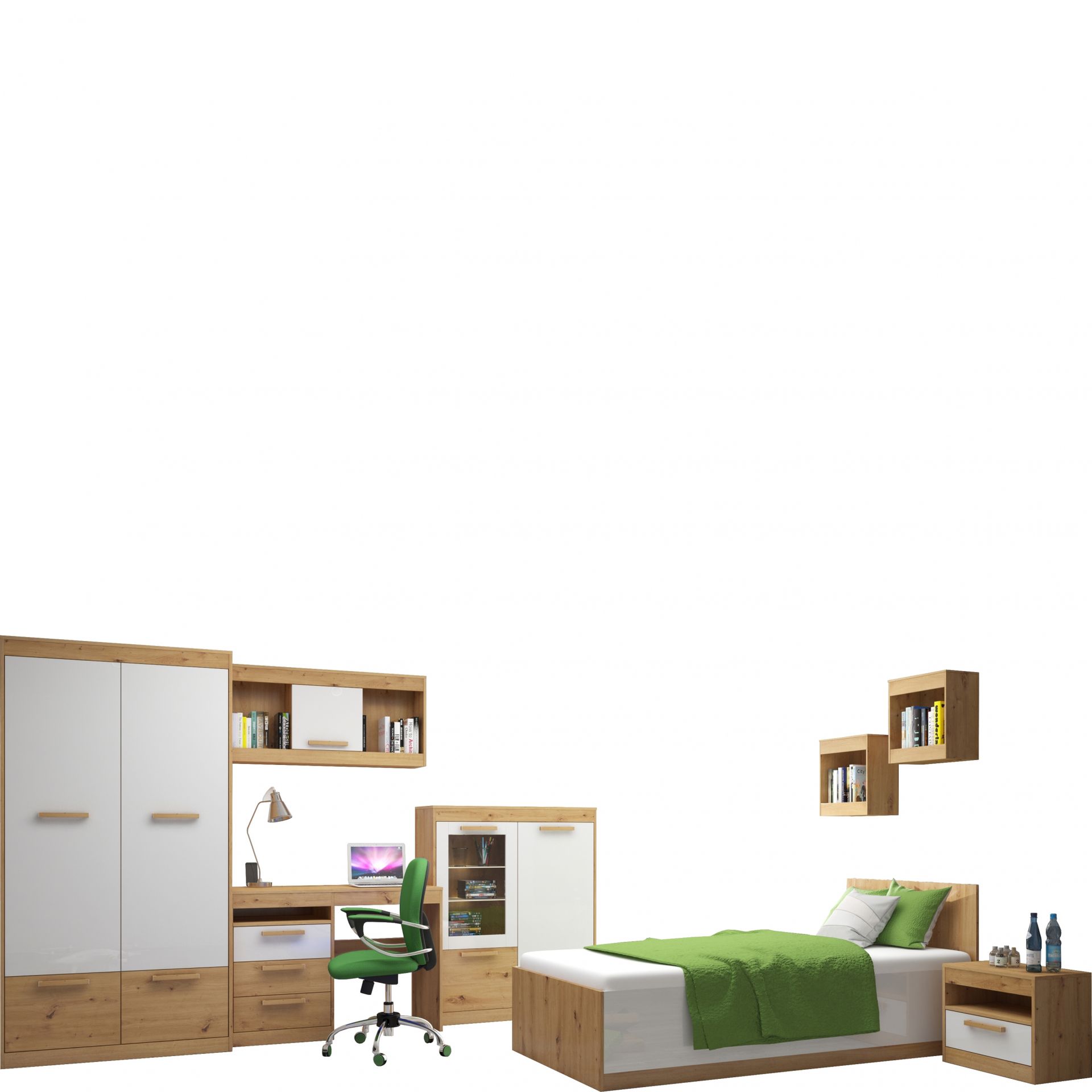 Zestaw Mebli Młodzieżowych 9 Maximus MebloCross Dąb Grange / Biały Połysk