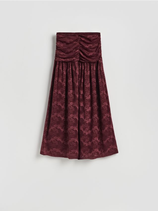 Reserved - Koronkowa spódnica midi - bordowy