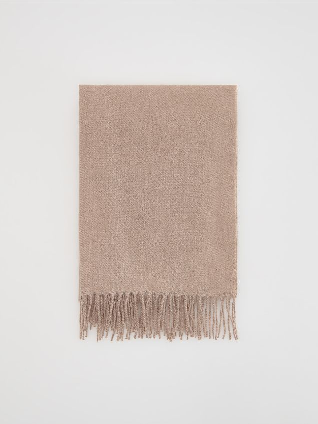 Reserved - Gładki szalik z frędzlami - kremowy