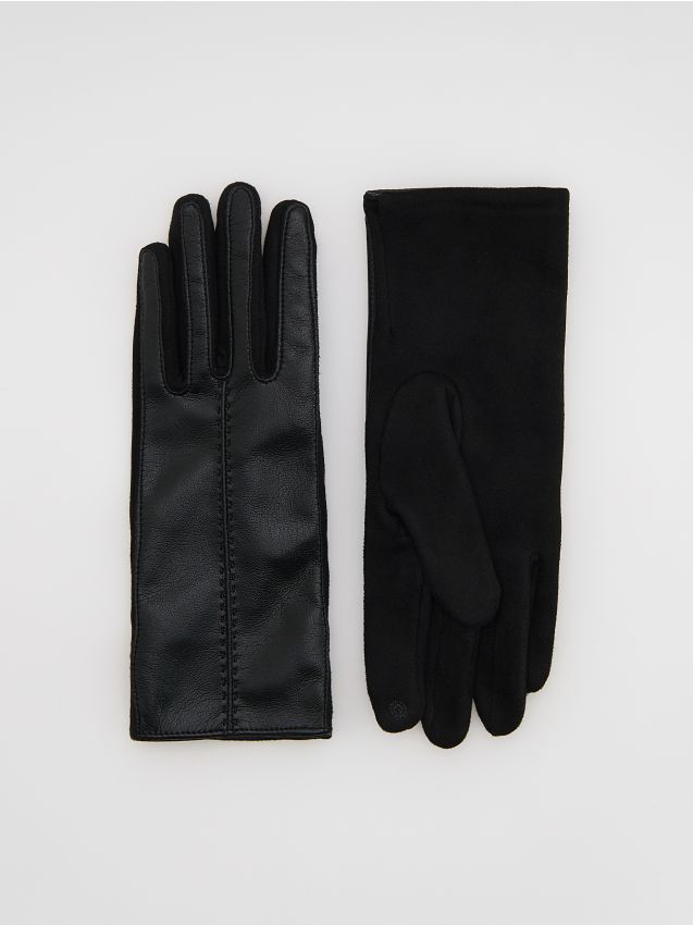 Reserved - Rękawiczki z łączonych materiałów - czarny