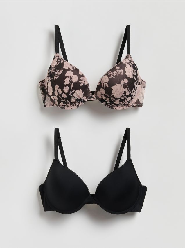 Reserved - Siateczkowy biustonosz push up 2 pack - czarny