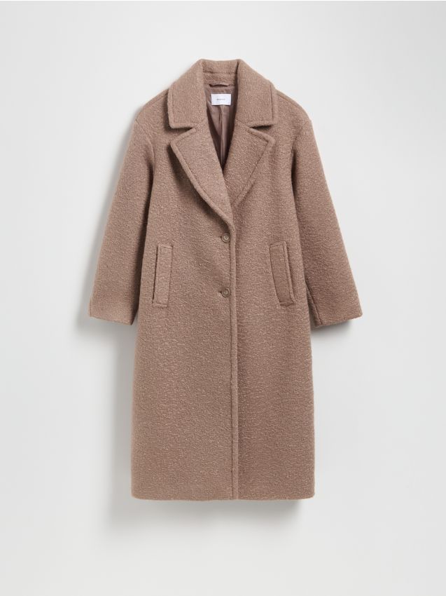Reserved - Płaszcz z tkaniny boucle - brązowy