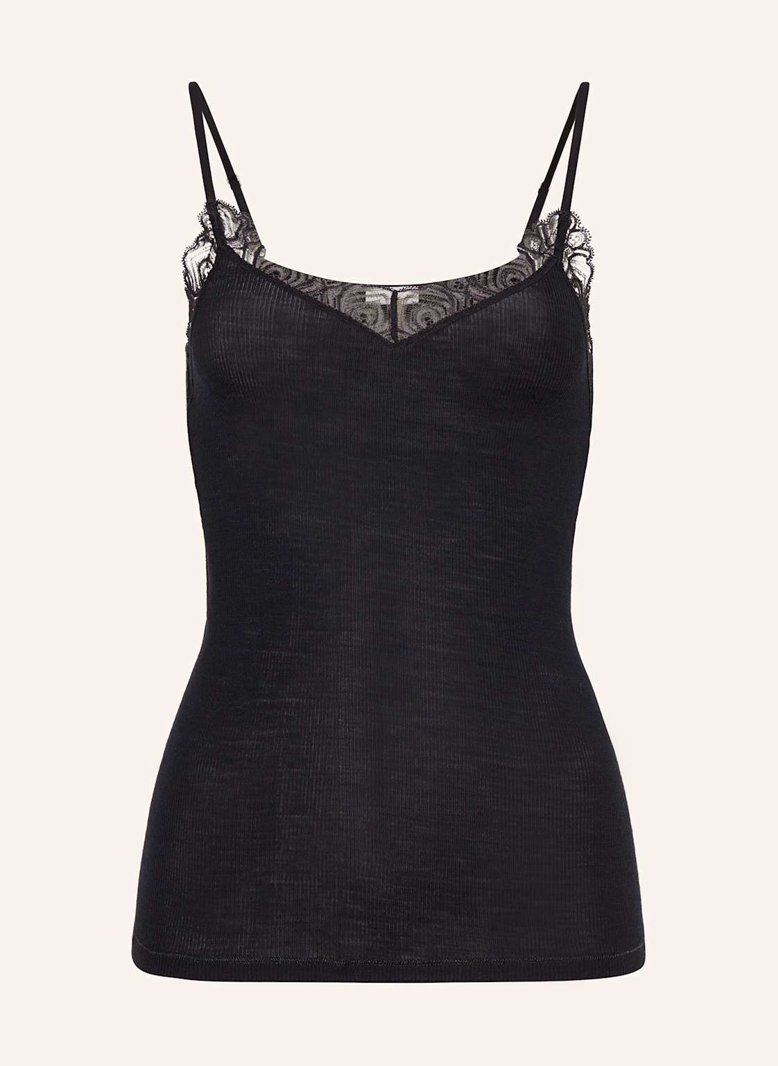 Hanro Top Woolen Lace Z Wełny Merino Z Koronką schwarz