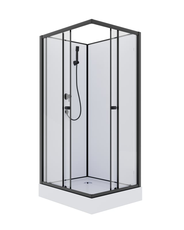 Kabina prysznicowa z brodzikiem prostokątna Smart 100x80x15 cm czarne profile Savana