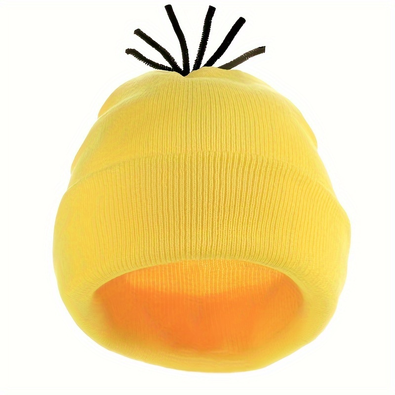 TEMU Chłopięca Jasnożółta Czapka Beanie z Elastycznego Dzianiny z Uroczym Wzorem Cytryny - Lekka i Ciepła na Zimowe Świętowanie Noworoczne & Zimną