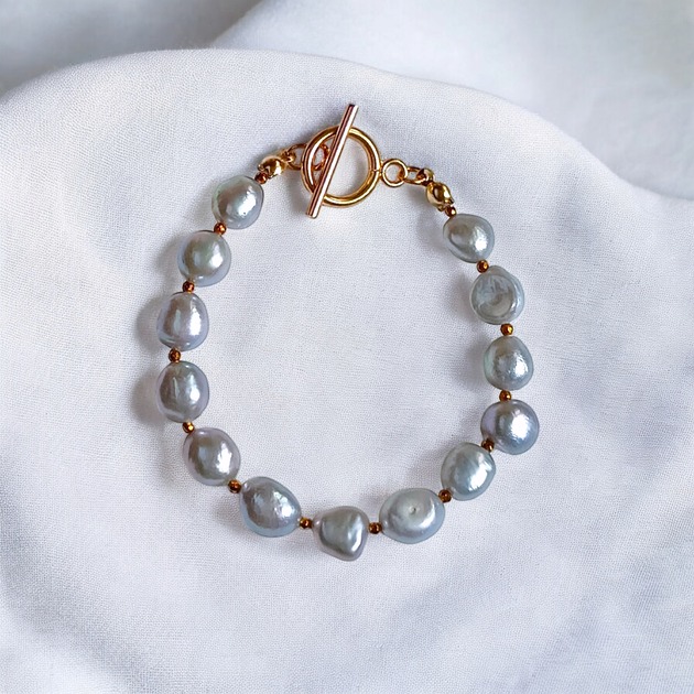 LUX. Srebrne perły - bransoletka - zapięcie toggle