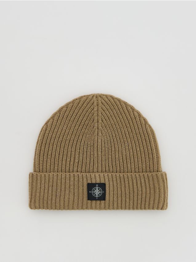 Reserved - Czapka beanie z wiskozą - beżowy