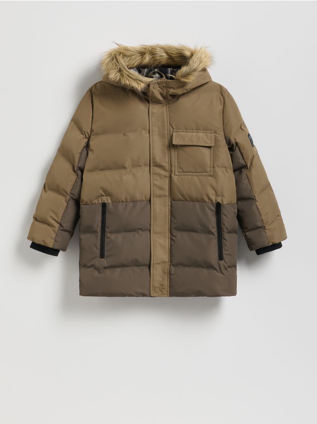 Reserved - Pikowana kurtka z kapturem - brązowy