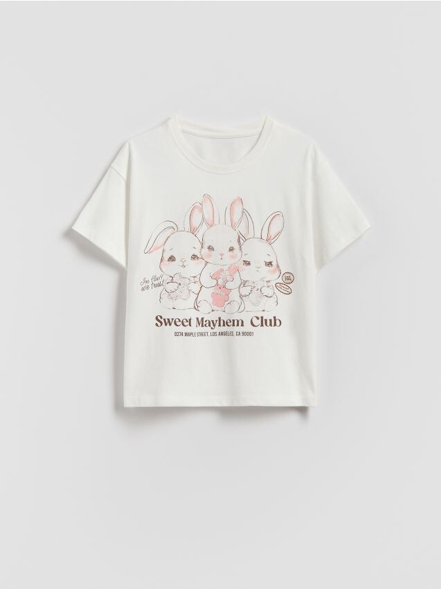 Reserved - T-shirt z nadrukiem - kremowy