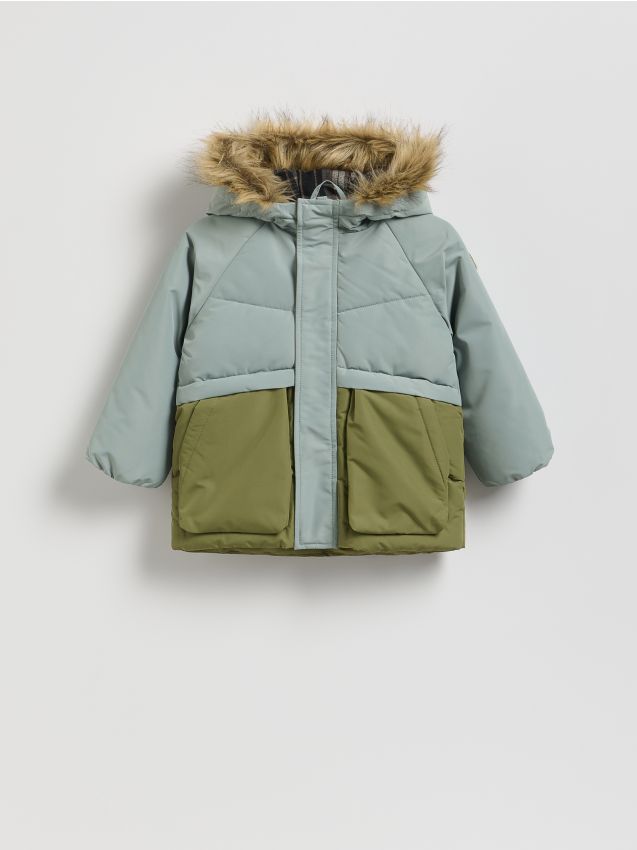 Reserved - Ocieplana kurtka z kapturem - oliwkowy