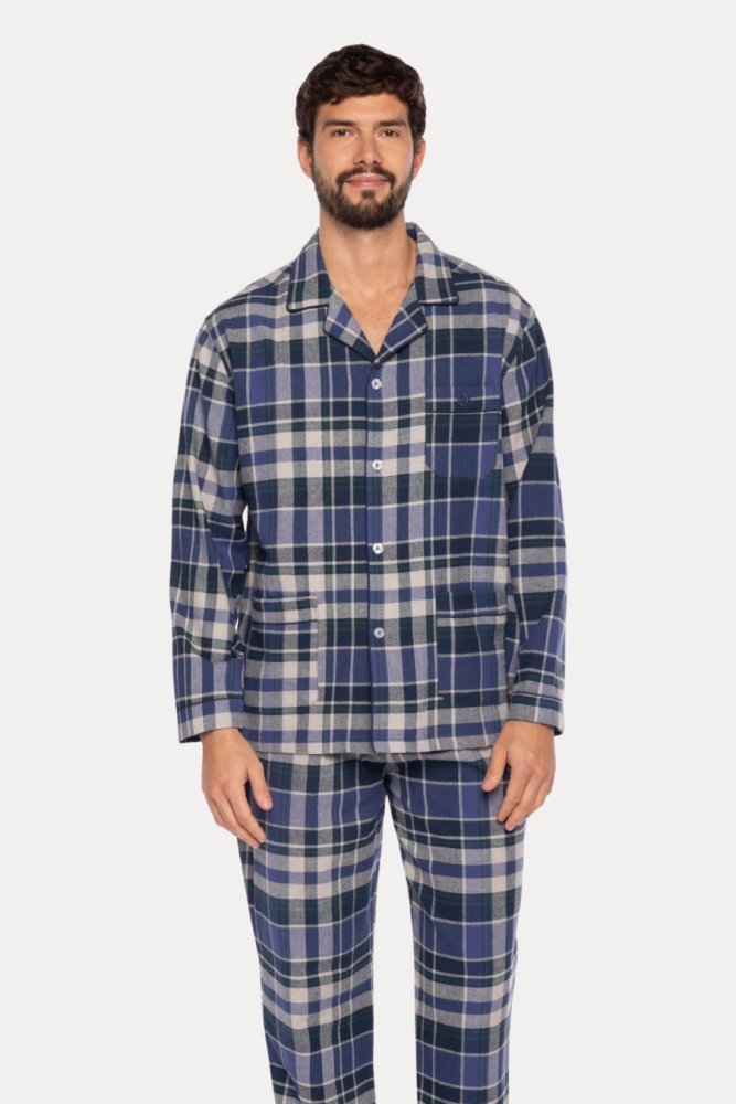 Flanelowa piżama męska MANUEL XL Ciemnoniebieski