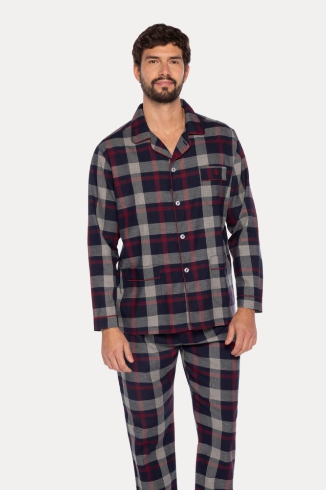 Flanelowa piżama męska MARTIN XL Ciemnoniebieski