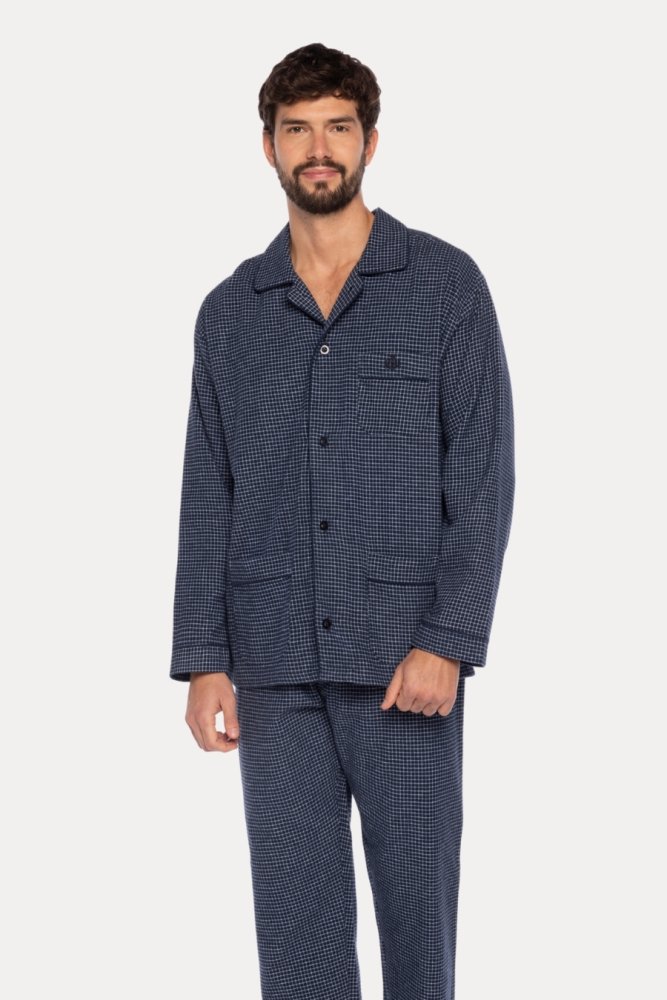 Flanelowa piżama męska RICARDO M Ciemnoniebieski