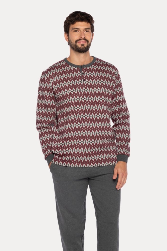 Ciepła męska piżama RENE L Bordowy