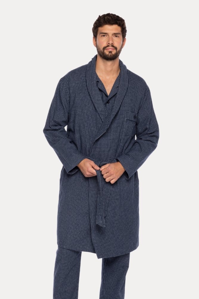 Męski flanelowy szlafrok JAVIER L Ciemnoniebieski