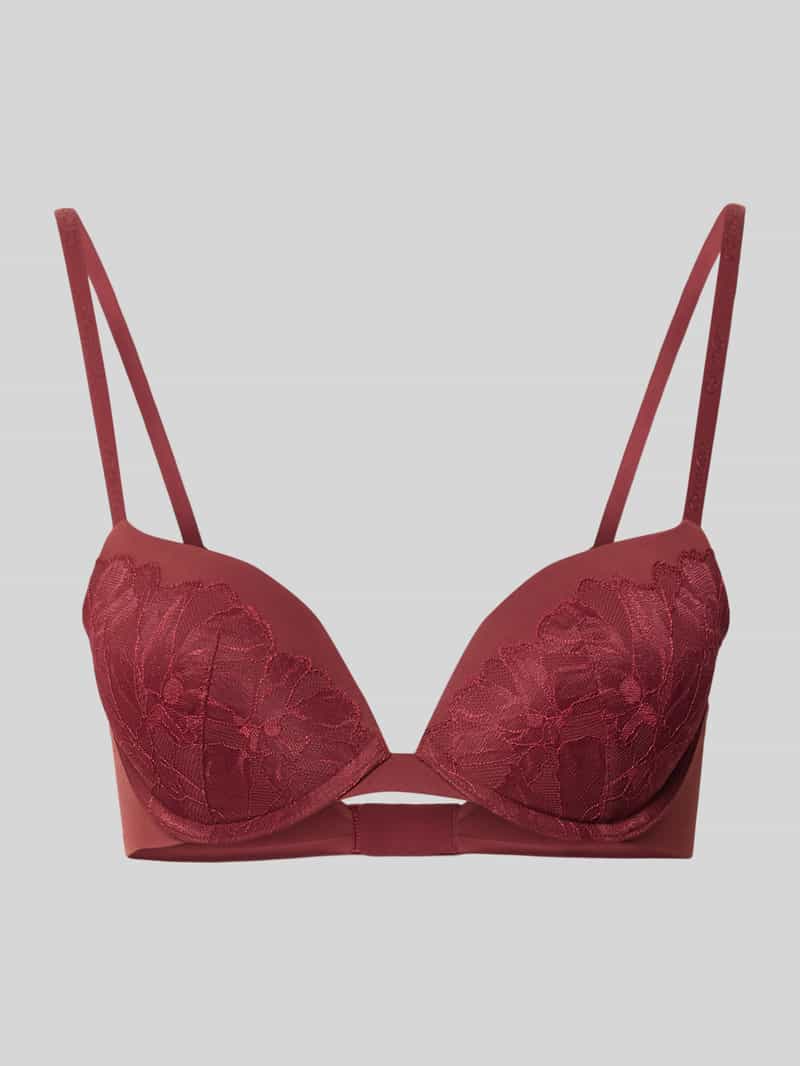 Biustonosz push up z obszyciem kwiatową koronką model ‘Plunge’