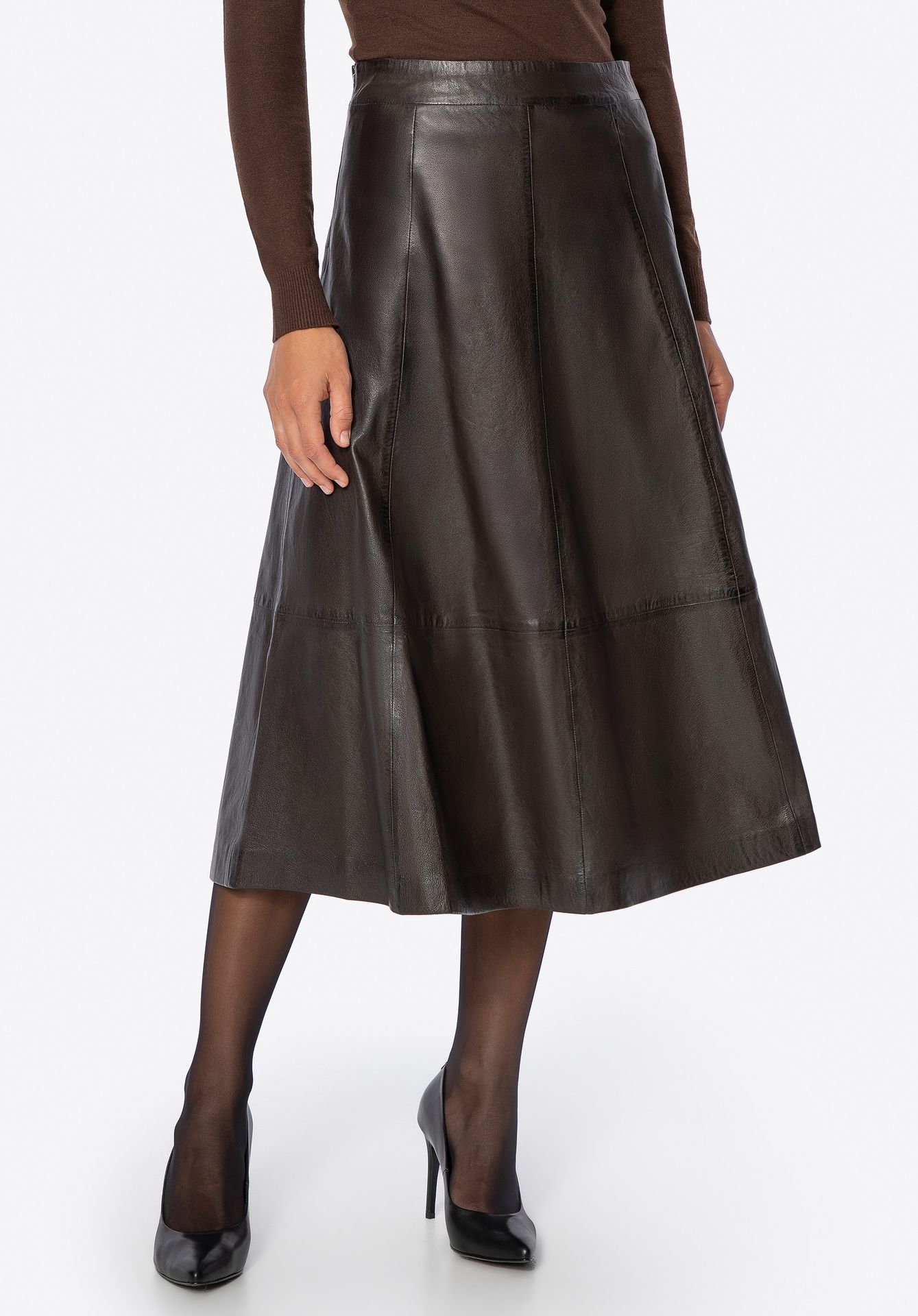 Skórzana spódnica midi brązowa