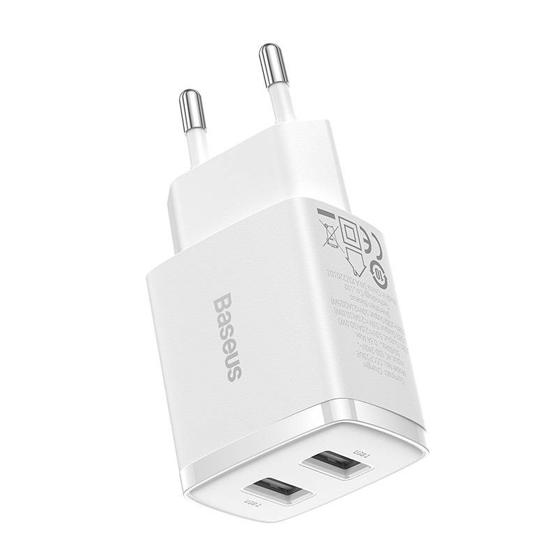 Baseus Compact Quick Charger, 2x USB, 10.5W biała