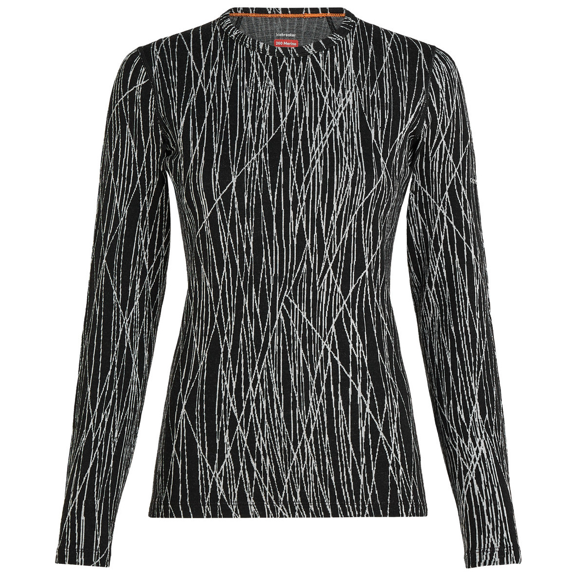 Damska koszulka Icebreaker Women Merino 260 Tech Vertex LS Crewe Delta Lines AOP Rozmiar: L / Kolor: czarny/biały