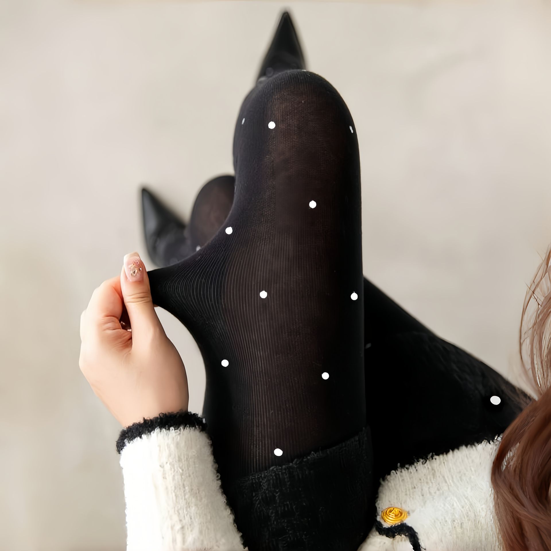 TEMU 1 Para Damskich Cienkich Rajstop w Kropki, Miękkie i Modne Legginsy do Codziennego Noszenia z Antypoślizgowym Spodem