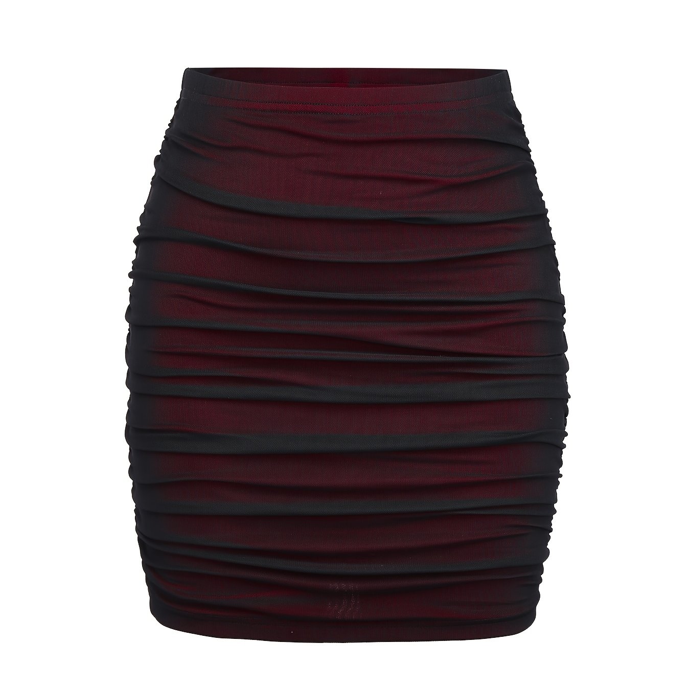 TEMU Elegancka czerwona i czarna mini spﾃｳdnica z falbankami - wysoka , oddychajﾄ�ca siatka z poliestru z detalami falbank, idealna na kaﾅｼdﾄ� porﾄ� r