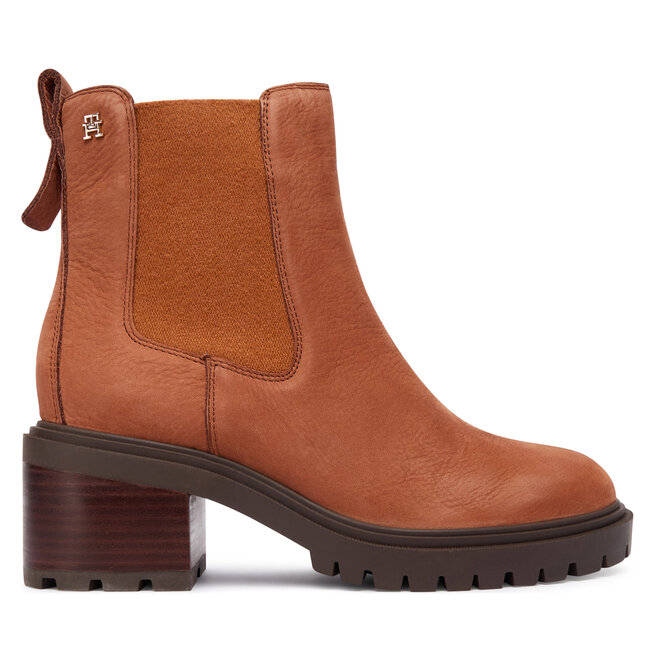 Botki Tommy Hilfiger Th Nubuck Chelsea Cleated Heel FW0FW09158 Brązowy