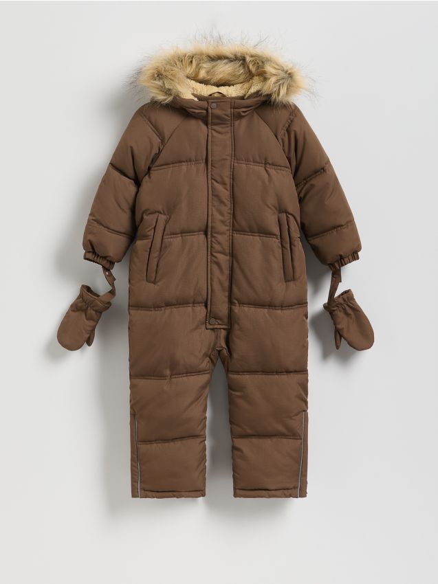 Reserved - Ocieplany kombinezon z rękawiczkami - ciemnobrązowy
