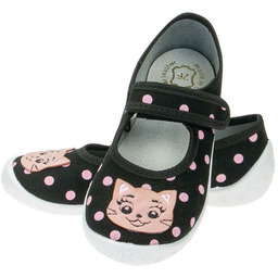 Kapcie dziecięce przedszkolne KOTKI rzepy wkładka skórzana polskie RAWEKS D47