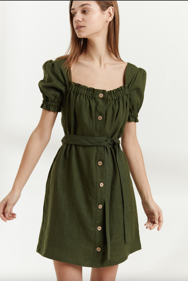 Lniana sukienka damska Georgia - ZIELONA
