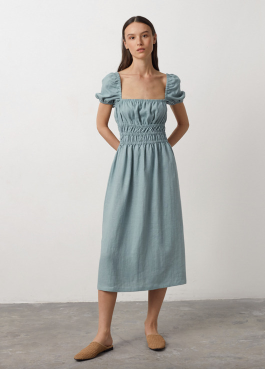 Lniana sukienka damska Holiday - Turkusowa