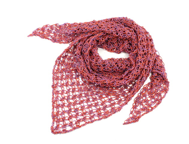 Chusta apaszka na szydełku dwukolorowa rudy z fioletem