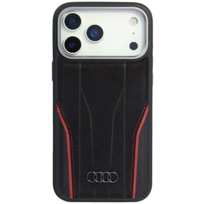 Etui AUDI R8 Genuine Leather MagSafe do Apple iPhone 17 Pro Max Czarno-czerwony
