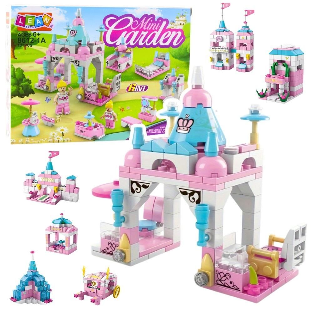 Klocki konstrukcyjne 6w1 budynek różowy 131el - klocki