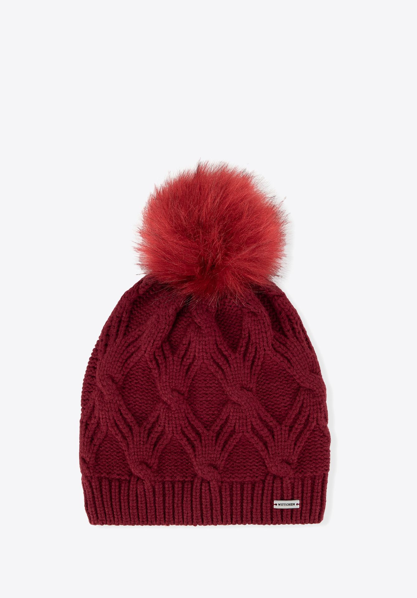 Damska czapka zimowa z pomponem bordowa