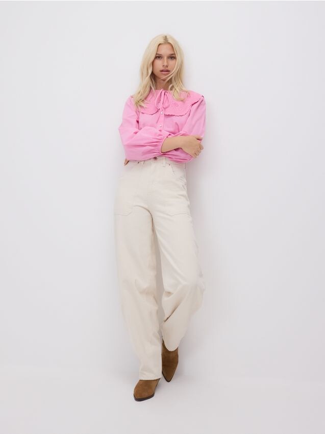 Reserved - Jeansy balloon - kremowy