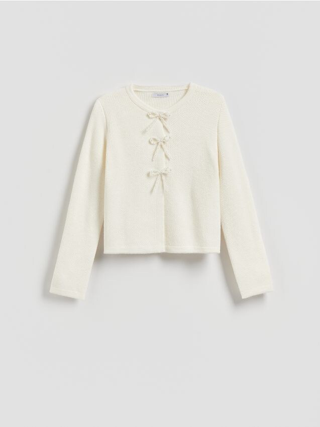 Reserved - Kardigan z kokardkami - kremowy