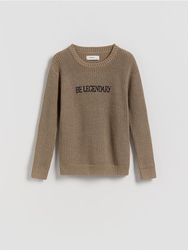 Reserved - Bawełniany sweter z nadrukiem - beżowy