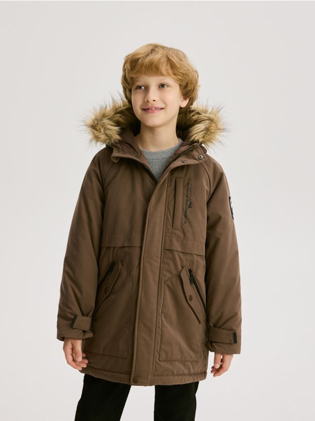 Reserved - Kurtka z kapturem - ciemnobrązowy