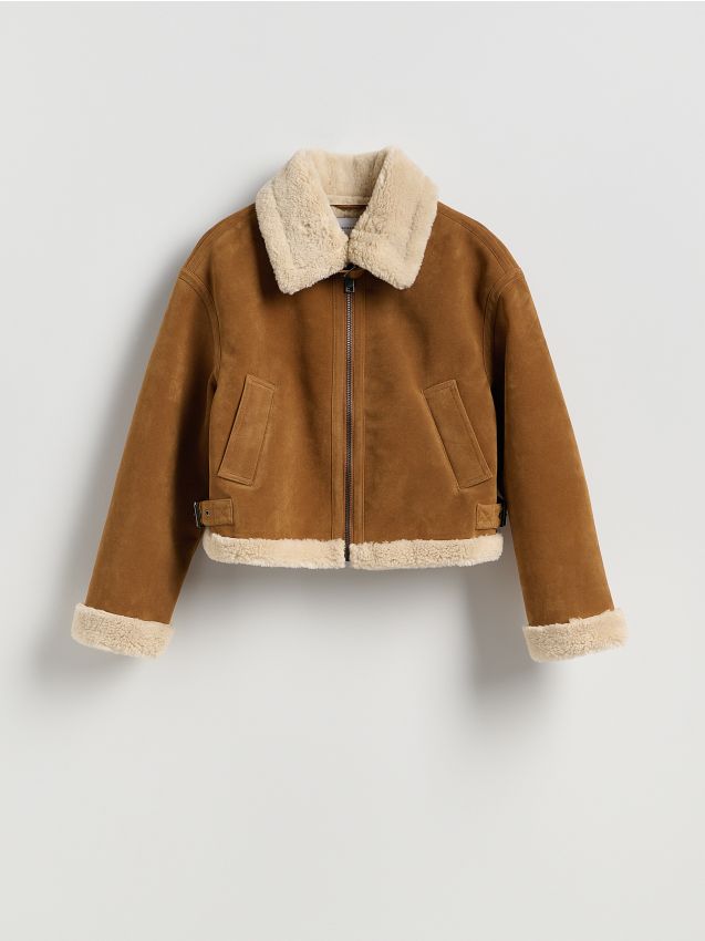 Reserved - Kurtka typu kożuch - brązowy