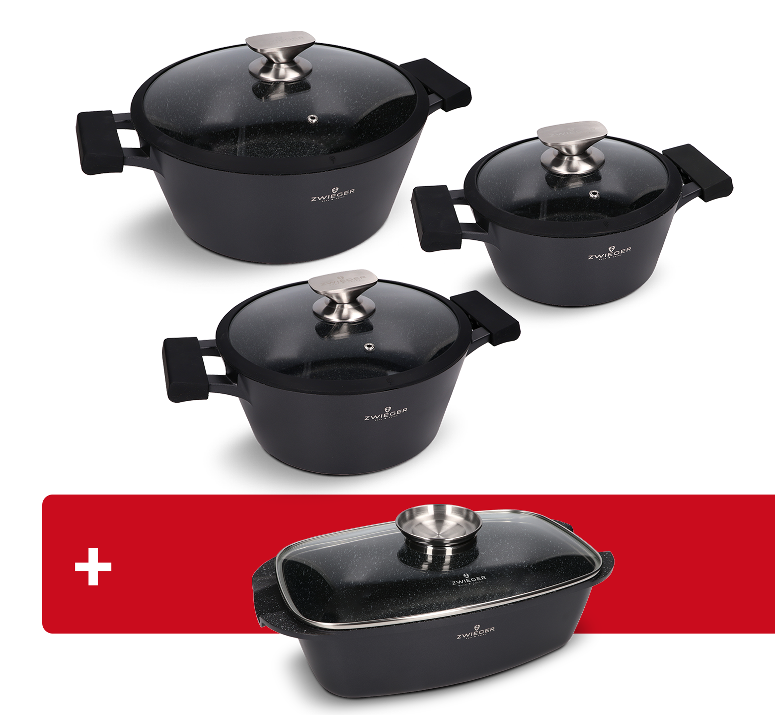 Zestaw garnków 6 el. Black Stone + brytfanna Black Stone Zwieger