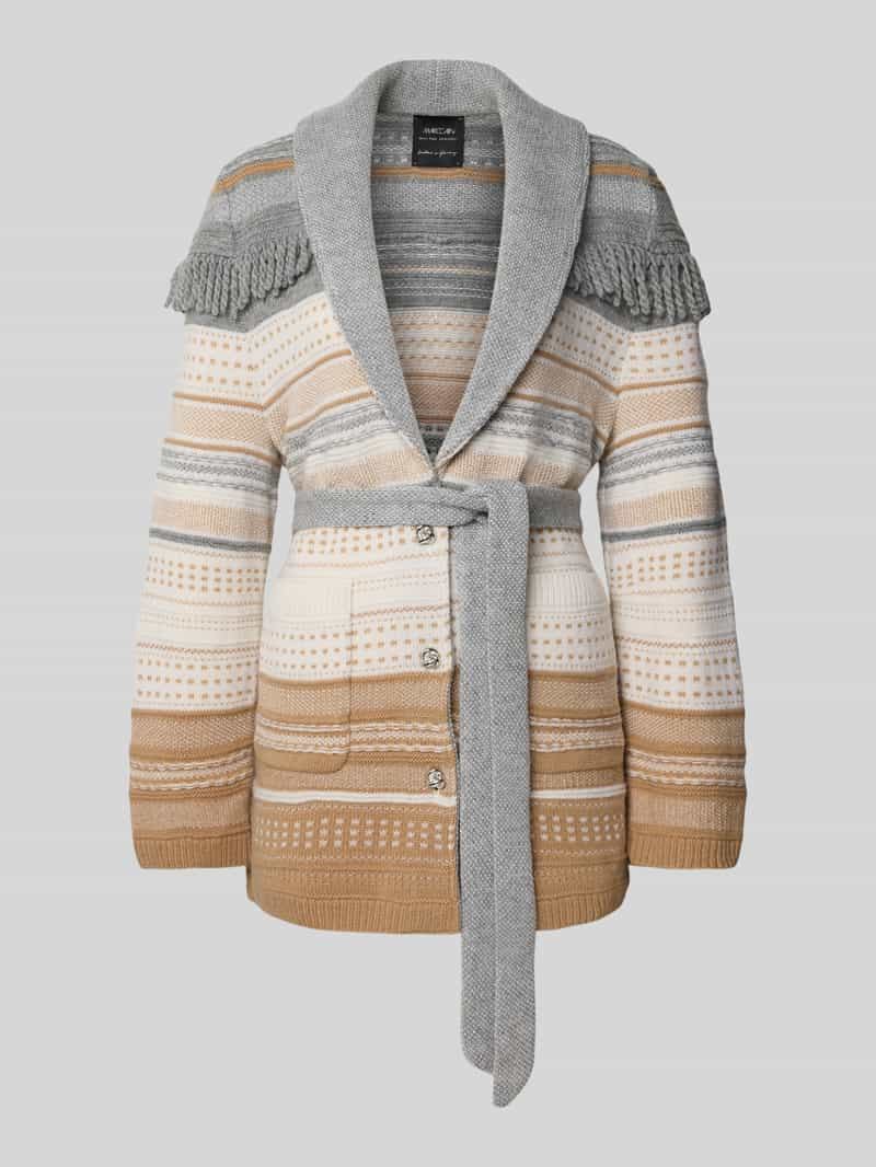 Kurtka z dzianiny o kroju regular fit z mieszanki żywej wełny z wiązanym paskiem