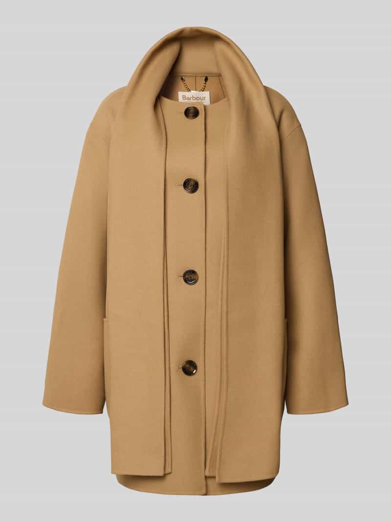 Płaszcz wełniany o kroju relaxed fit z wbudowanym szalem model ‘CLEMENTINE’